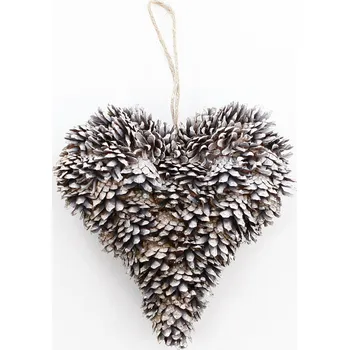 Vánoční dekorace Srdce závěs šišky 22cm natural/gliter (772647)