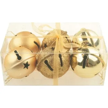 Vánoční dekorace Rolničky 5 cm, 6 ks v krabičce, zlaté
