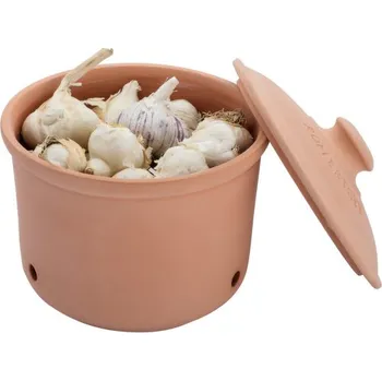 Dóza na potraviny Nádoba na uchovávání česneku terakotová - RÖMERTOPF (Nádoba na uchovávání česneku kulatá s víkem přírodní - RÖMERTOPF)