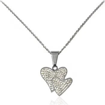 Náhrdelník Dámský náhrdelník dvě srdce se zirkony Valentýn z chirurgické oceli S957090