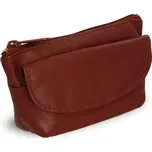 Hnědá kožená klíčenka se zipovou a klopnovou kapsičkou Deny