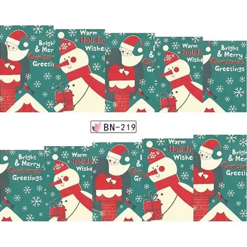 Umělé nehty Barevné vánoční vodolepky na nehty - ZIMA & SNĚHULÁCI (BN219)