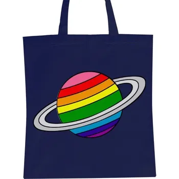 Nákupní taška unisex s potiskem Planeta Saturn v barvách duhy