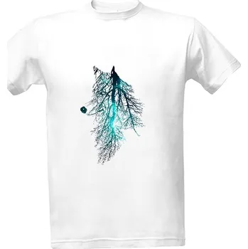 Pánské tričko Tričko s potiskem Wolf tree tribal - blue space pánské