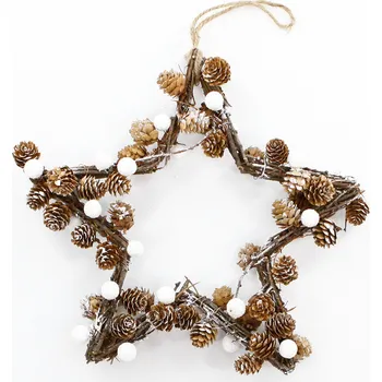 Vánoční dekorace Hvězda závěs šišky/proutí 40cm natural/bílá (772753)