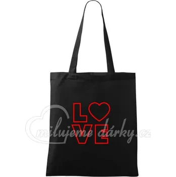 Černá nákupní taška s potiskem - LOVE z kolekce Milujemedarky.cz
