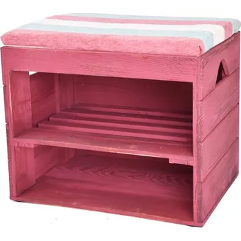 Botník Vingo Dřevěný botník s lavicí, červená - 45 x 32 cm