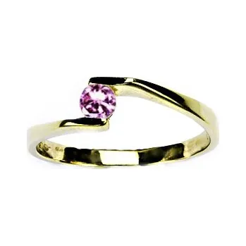 Prsten Zlatý prsten, růžový zirkon, žluté zlato - VR 214
