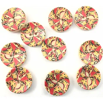 Knoflík Knoflíky dřevěné červený květ 25 mm (Knoflíky dřevěné červený květ 25 mm)