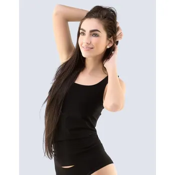 GINA dámské tílko prodloužené, širší ramínka, bezešvé, jednobarevné MicroBavlna 08024P černá L/XL