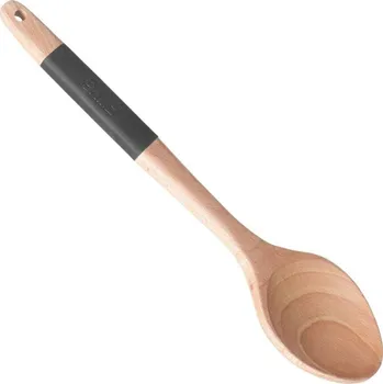 Obracečka Secret de Gourmet Dřevěná lžíce, vařečka se silikonovou rukojetí, pohodlná lžíce na servírování s protiskluzovou rukojetí