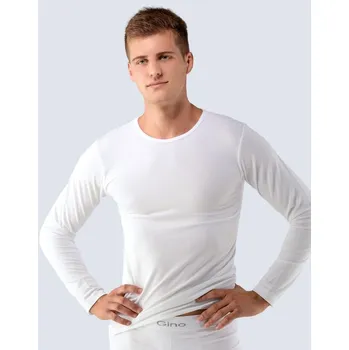 Pánské tričko GINA pánské tričko s dlouhým rukávem, dlouhý rukáv, bezešvé, jednobarevné Bamboo PureLine 58004P bílá L/XL