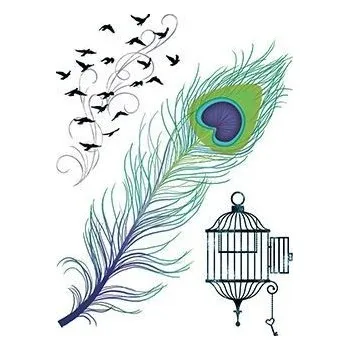 Odstranitelné tetování Paví pero, klec a ptáci - nalepovací tetování
