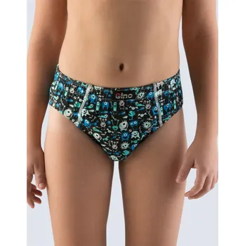 GINA dětské slipy chlapecké, širší bok, šité, s potiskem 21001P černá atlantic 128/134