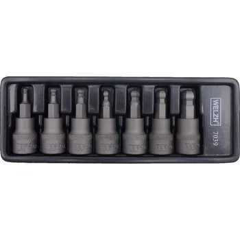 Gola hlavice Hlavice zástrčné 3/8", Inbus s koulí, s hrotem HB3-HB10, S2, sada 7 dílů, Welzh (Welzh Werkzeug)