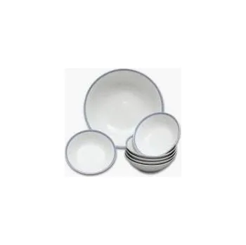 Thun 1794 Opal, kompotová souprava, bílá krajka, modrý lem, Thun, 7 d.