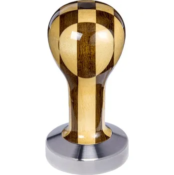 Buna café tamper, šachovnice, lak, 53 mm, nerez mat, plochý