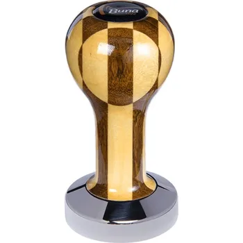 Buna café tamper, šachovnice, lak, TP, 49 mm, nerez lesk, plochý