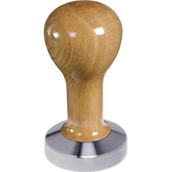 Buna café tamper, dub, lak, 53 mm, nerez mat, plochý