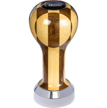 Buna café tamper, šachovnice, lak, TP, 41 mm, nerez lesk, plochý