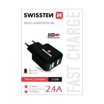 Swissten Síťový adaptér Swissten 2x USB 2,4A power černý, 22013200