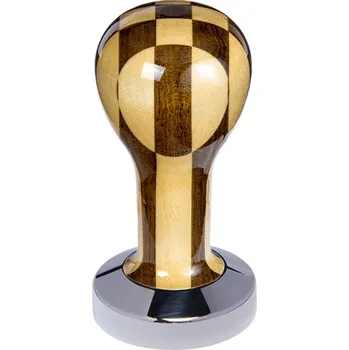 Buna café tamper, šachovnice, lak, 51 mm, nerez lesk, plochý