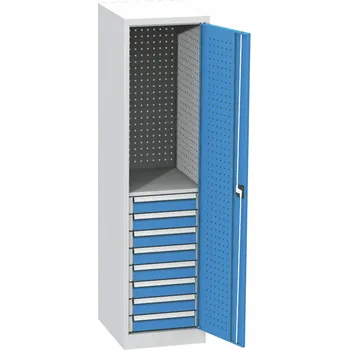 Dílenská skříň,1950x505x600 mm,1 police,8 zásuvek,šedá/modrá