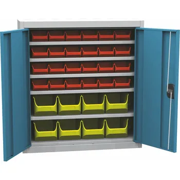 Skříň s plastovými zásobníky (32 ks) PRSPP03C, šedá/modrá