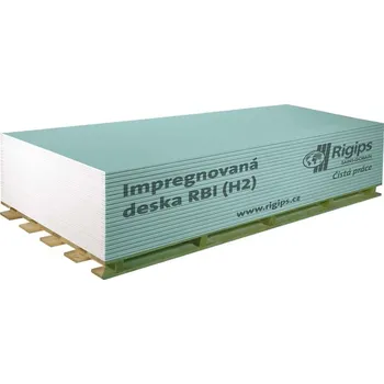 Sádrokartonová deska Sádrokartonová deska Rigips RBI 12,5mm 1250x2600mm(3,25m2) impregnovaná Tloušťka: 12,5mm, Prodejní jednotka: deska