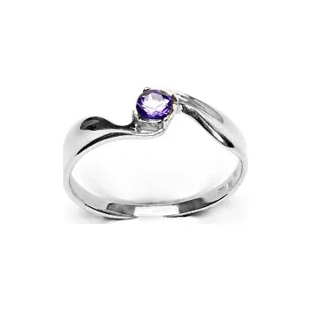 Prsten Zlatý prsten se zirkonem ametyst, bílé zlato, T 1026