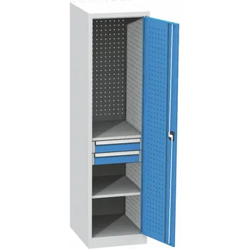 Dílenská skříň PRSPD13C, 2 police, 2 zásuvky, šedá/modrá