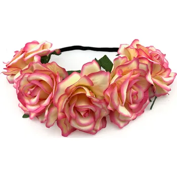 Karnevalový doplněk Květinová čelenka růže světle růžová žíhaná