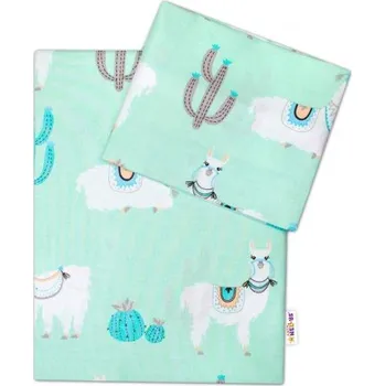 Povlečení Baby Nellys Lama mátové 100 x 135, 40 x 60 cm zipový uzávěr