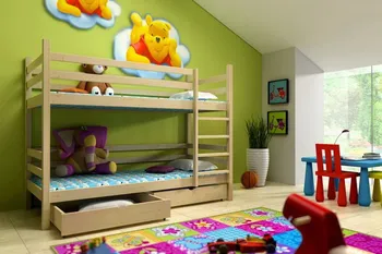 Dětská postel Vomaks Patrová postel PP 008 + zásuvky 200 cm x 80 cm bezbarvý ekologický lak