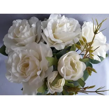umělá květina Růže kytice, 5 barev, Barva krémová J241