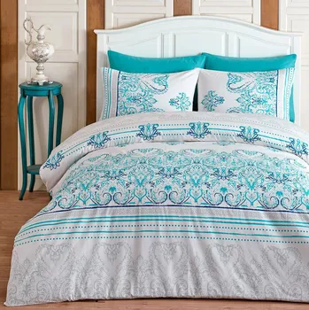 Povlečení Bedtex Albinia tyrkysové 140 x 200, 70 x 90 cm zipový uzávěr