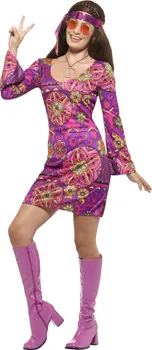 Karnevalový kostým Smiffys Kostým hippie růžové šaty XS 