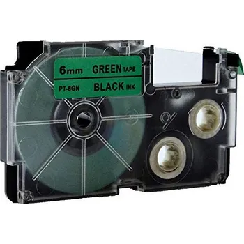 Pásek do tiskárny Kompatibilní páska s Casio XR-6GN1, 6mm x 8m černý tisk / zelený podklad