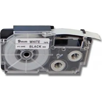 Casio R5WE (XR-9HSWE), 9mm x 2m, černý tisk / bílý podklad, smršťovací, kompatibilní páska