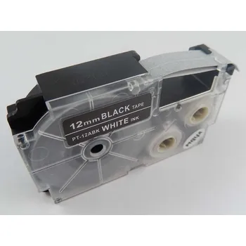Pásek do tiskárny Kompatibilní páska s Casio XR-12ABK, 12mm x 8m bílý tisk / černý podklad