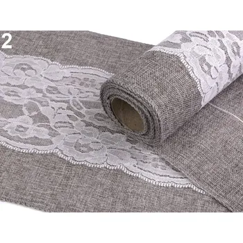 Svatební dekorace Imitace juty -běhoun šedý s krajkou - 23cm/4,5m