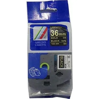 Pásek do tiskárny Kompatibilní páska s Brother TZ-364 / TZe-364, 36mm x 8m, zlatý tisk / černý podklad