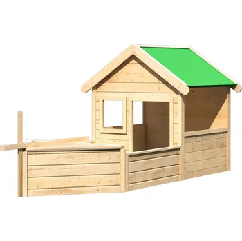 Zahradní domek pirátský domek KARIBU JACK (82679) (Dětský dřevěný domek v pirátském designu, vnější rozměry š 125 x d 309 x v 150 cm, prostor pro pískoviště.)