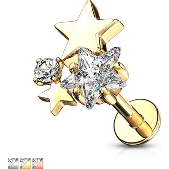 Piercing Piercingate Labreta - hvězdičky PLA00261 - Další rozměry: Průměr hvězdiček celkem: 7 mm, Barva/Motiv: Čirá, Délka tyčky: 6 mm, Průměr tyčky: 1,2 mm