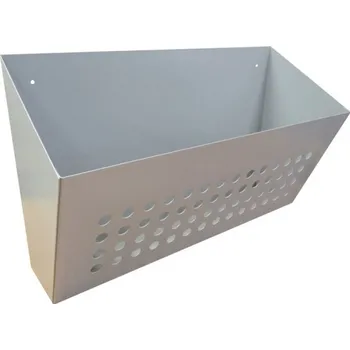 Poštovní schránka Nástěnný děrovaný košík (šířka 500 mm)- zásobník na prospekty, letáky, tiskoviny, reklamní tisk - lakovaný - RAL 7040 MAT. - ŠEDÁ