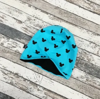 Čepice Yháček Šmoulí čepička Yháček, oboustranná, Myšák černé hlavy na tyrkysové Velikost:: L