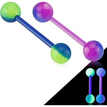 Piercing Piercingate Piercing do jazyka - svítící ve tmě PCI00335 - Barva/Motiv: Modrá/Zelená, Délka tyčky: 16 mm, Kuličky: 6 mm, Průměr tyčky: 1,6 mm