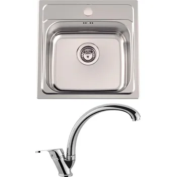 Kuchyňský dřez Set Sinks (dřez Manaus 480 V 0,7 mm, matný + baterie Evera Chrom - lesklý) MAN480VEVCL
