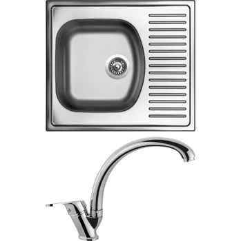 Kuchyňský dřez Set Sinks (dřez Short 580 V 0,5 mm, matný + baterie Evera Chrom - lesklý) SH580VEVCL