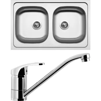 Nerezový dřez Set Sinks N89 (dřez Classic 800 DUO 0,6 mm, matný + baterie Pronto Chrom - lesklý)
